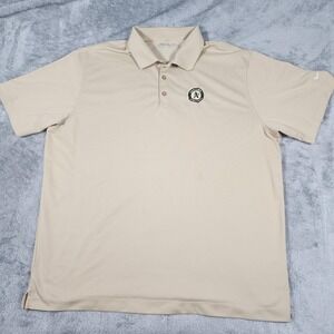 Oakland Athletics Shirt Mens XXL Tan Beige MLB Baseball Nike Dri Fit Golf Polo‎